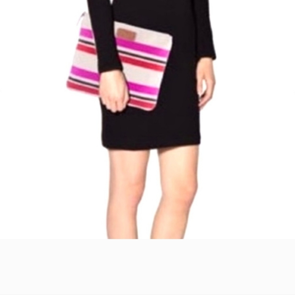 Kate spade NY Adrianne canvas striped flat pouch. Length-11. H-10in. - Picture 8 of 8